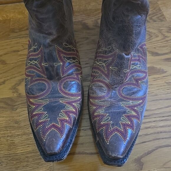 French's Western 12" Cowboy Boots 1100 Brown Embroidered Leather Women's Sz 9.5M - Picture 3 of 12